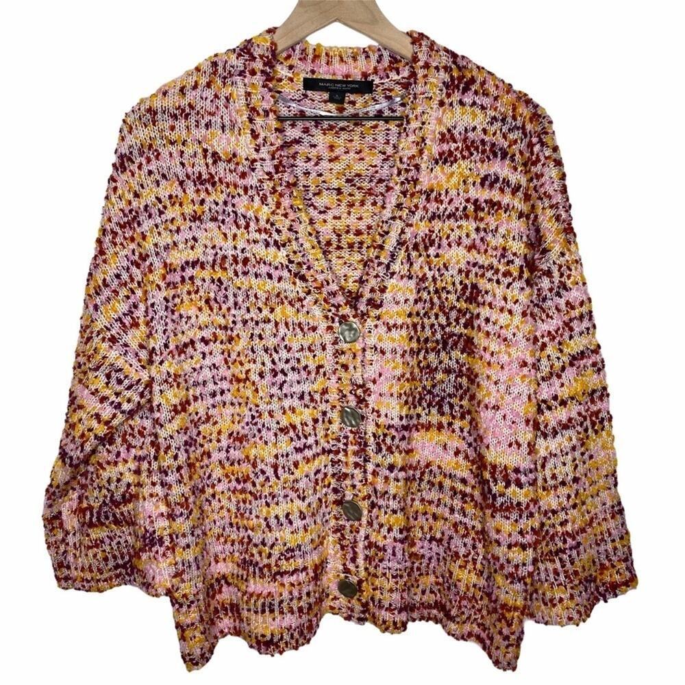 Andrew Marc New York Womens Confetti Relaxed Button Front Cardigan Size Large